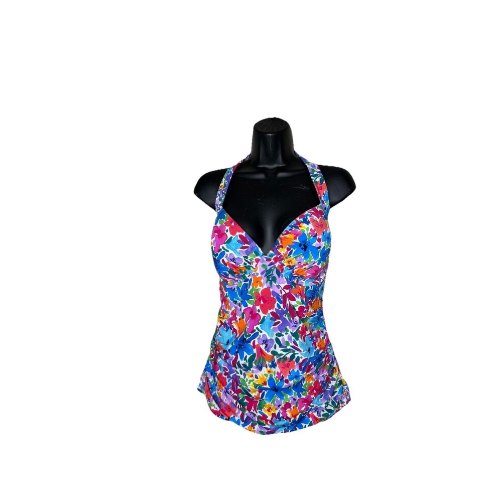 Tommy Bahama Watercolor Floral full support halter Tankini large + Med Bottom